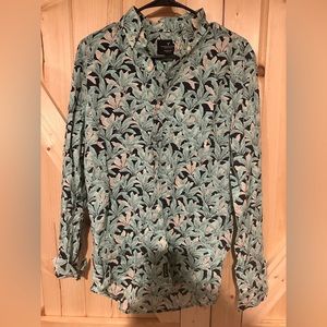 American Eagle Teal Palm leaf printed men’s Button Up